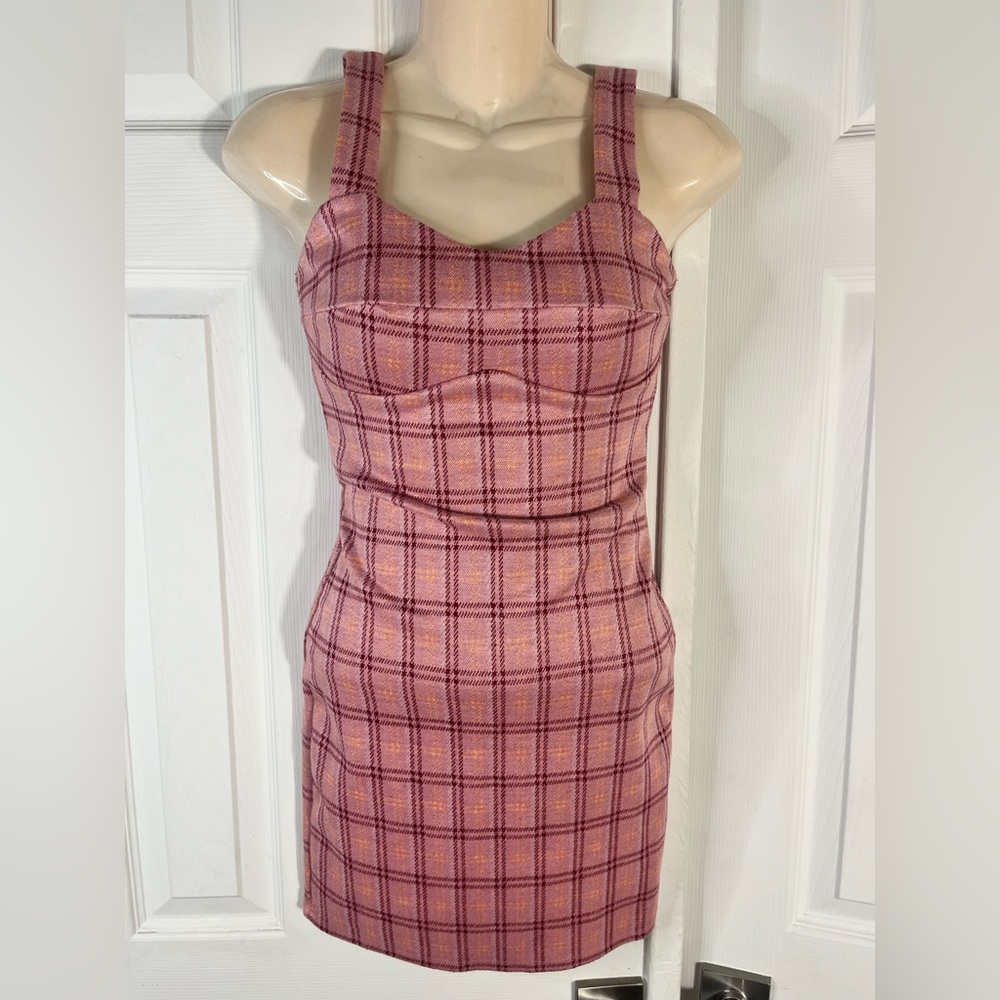 Elegant Pink Plaid Mini Dress
